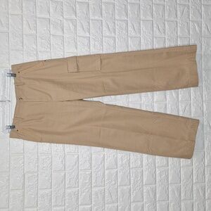 LAUREN RALPH LAUREN Camel Wide Leg Utility Cargo Canvas Trouser Cotton P…